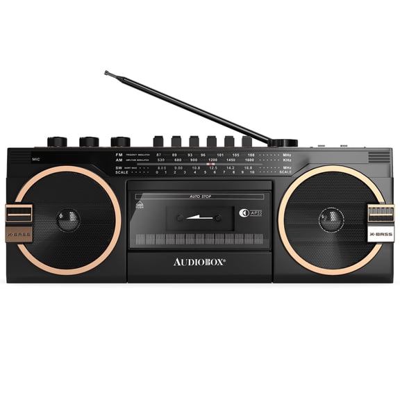 AudioBox RXC-25BT Retrobox Bluetooth Boombox Speaker - 2 Way Boombox System with AM/FM/SW Radio, MP3 Playback, USB & SD Card Connection, Cassette Player, Built-in Speaker, 3.5mm Jack, Stereo Sound (B