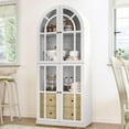 thumbnail image 3 of HLR Kitchen Pantry Cabinet,71’’Tall Arched Storage Cabinet with Drawers Glass Door and Shelves,Arched Bookcase Bookshelf China Pantry for Dining Room,Living Room (White), 3 of 7