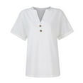 thumbnail image 2 of Patlollav Womens Summer T-Shirts Fashion Casual Solid Button V Neck Tops Blouse on, 2 of 6