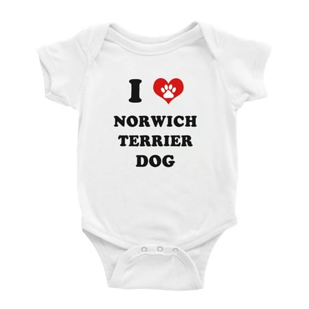 

I Heart Norwich Terrier Dog Funny Baby Romper (White 3-6 Months)