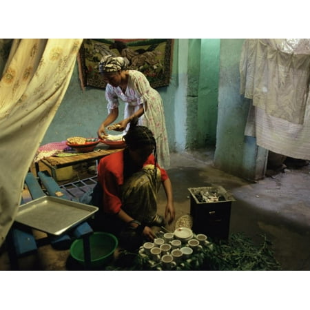 Women Preparing Food and Drink for Coffee Ceremony, Abi Adi Village, Tigre Region, Ethiopia, Africa Print Wall Art By Bruno