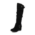 thumbnail image 4 of hopeusnice Women's Over The Knee Boots Suede Buckle Wedge Heel Winter Warm Boots Fashion Slouchy Boots Knee High Boots Black 36, 4 of 8