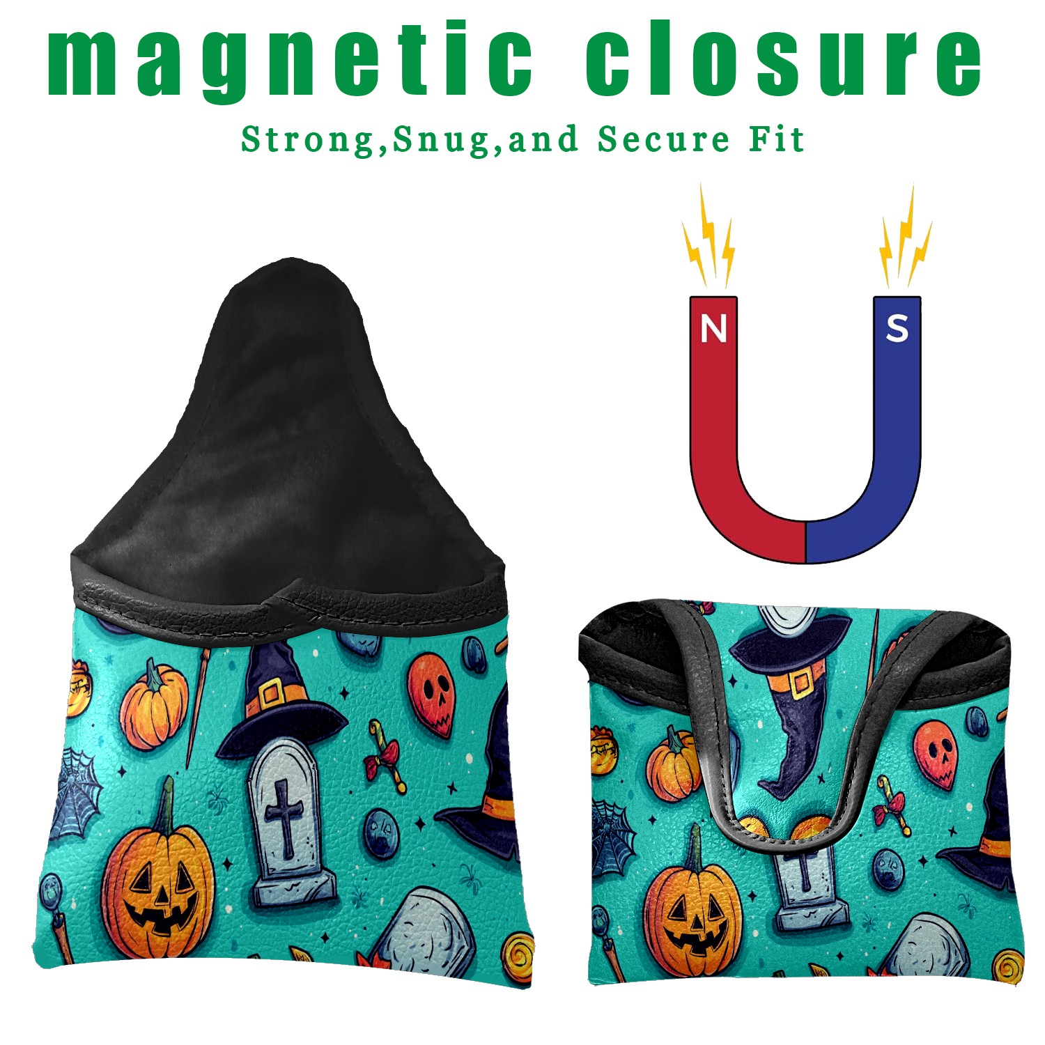 Golf Mallet Putter Cover Premium Leather Waterproof Golf Putter Head Cover with Magnetic Closure Pumpkin Witch Hat