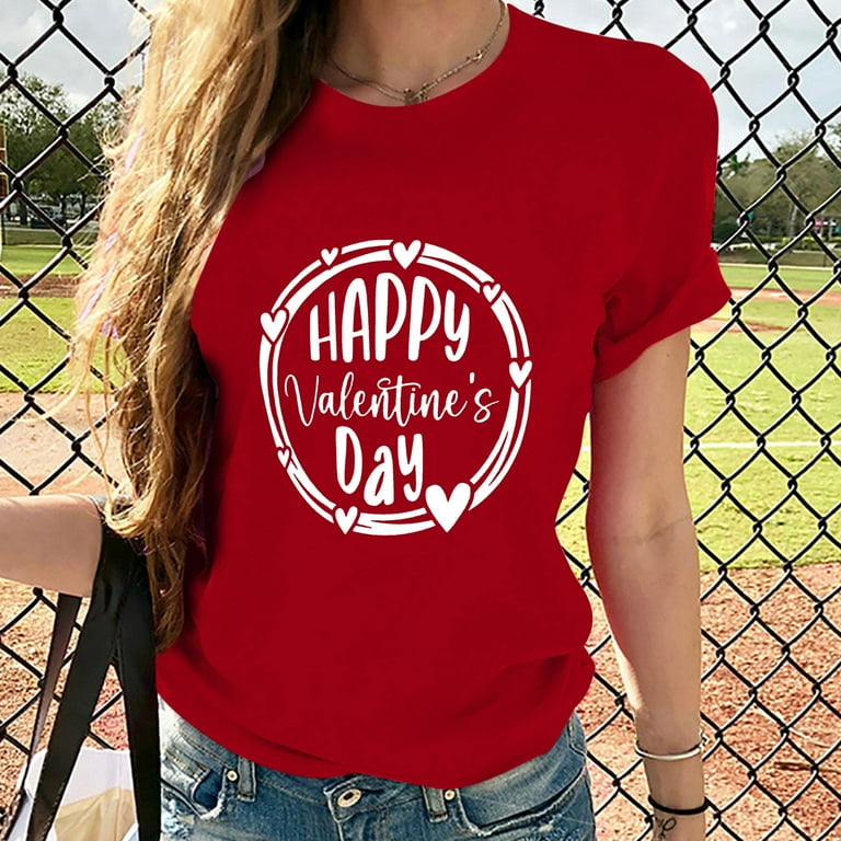 Valentine's Day Shirt For Women - Cute Heart Graphic Tee, Short Sleeve, Cotton Blend, Casual Valentine's Top