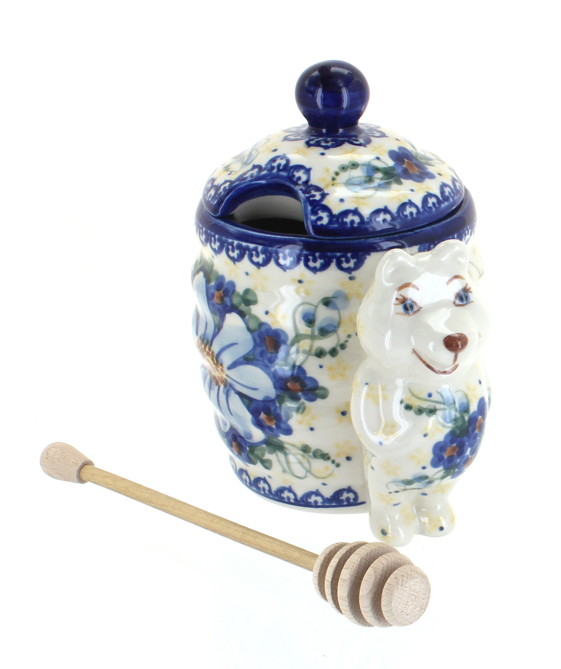 Blue Rose Polish Pottery Daisy Surprise Honey Pot