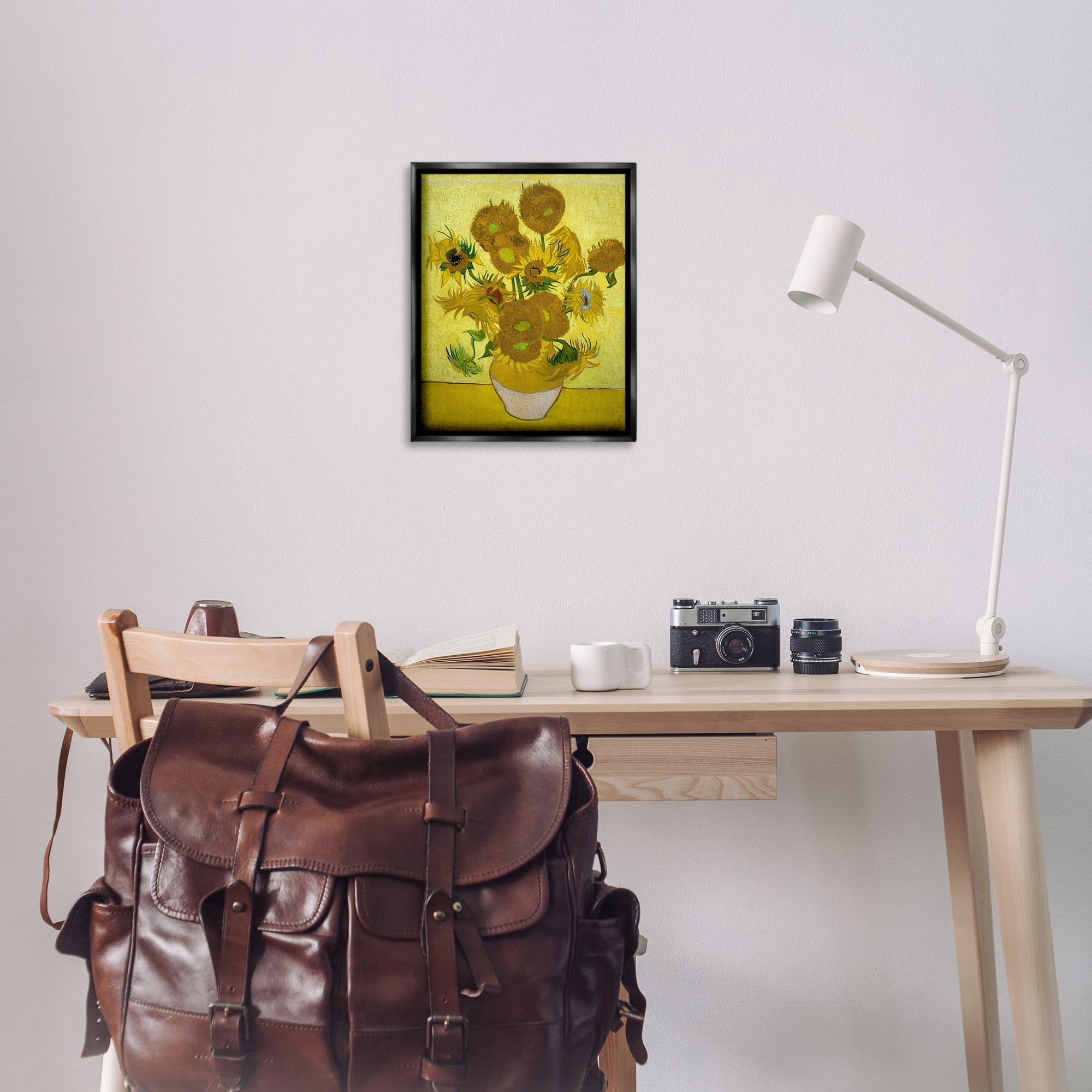 Stupell Industries Van Gogh Yellow Sunflowers Plants & Flowers Painting Black Floater Framed Canvas Art Print Wall Art, 17 x 21