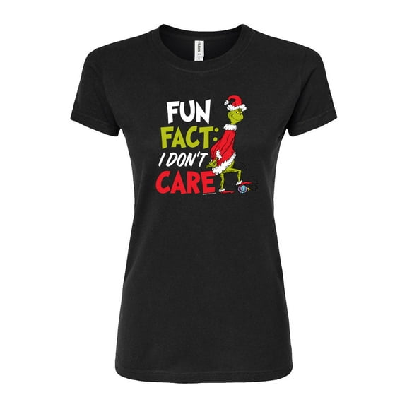 The Grinch - Fun Fact I Dont Care - Juniors Fitted Graphic T-Shirt