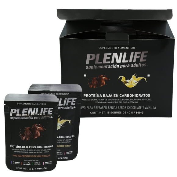 Suplemento Alimenticio en Polvo PLENLIFE Sabor Vainilla y Chocolate Caja con 15 Sobres 600 g