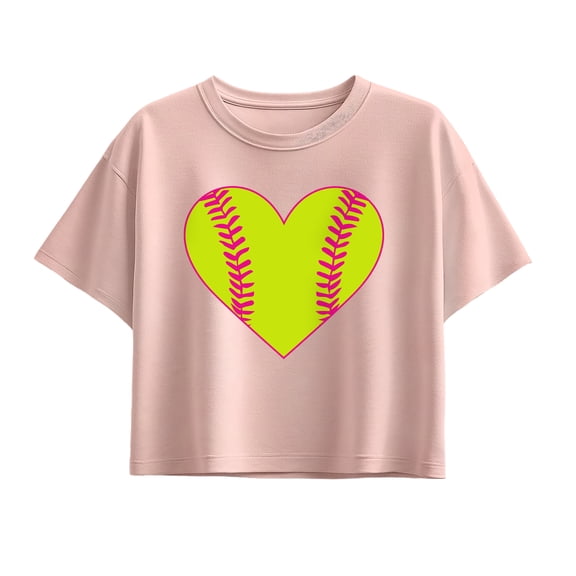Instant Message - Softball Heart Short Sleeve Boxy Graphic T-Shirt