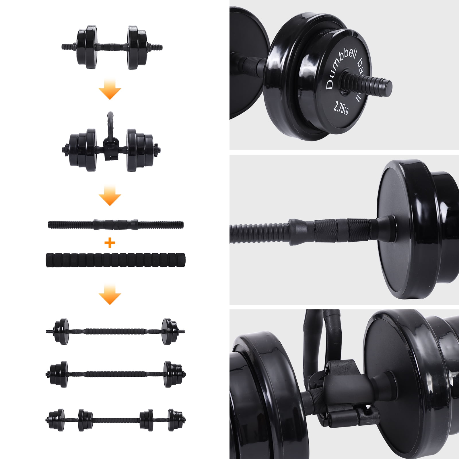 3-in-1 Adjustable Weight Set: Versatile Dumbbells, Kettlebells & Barbell Combo, 20-70LB, Non-Slip, Space-Saving Fitness Equipment (20 LB)