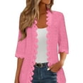 thumbnail image 2 of Zedker Casual Shirts For Women Lace 3/4 Sleeve Knitting Cardigan Womens Tops Comfy Lightweight Solid Color Open Front Daily Wear,Pink,L, 2 of 7