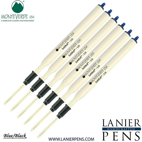 Lanier Combo Pack - 6 Pack - Monteverde Soft Roll Ballpoint L13 Paste Ink Refill Compatible with most Lamy Style Ballpoint Pens - BlueBlack (Medium Tip 0.7mm)