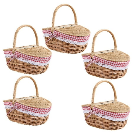 

5X Country Style Wicker Picnic Basket Hamper with Lid and Handle & Liners for Picnics Parties and BBQs