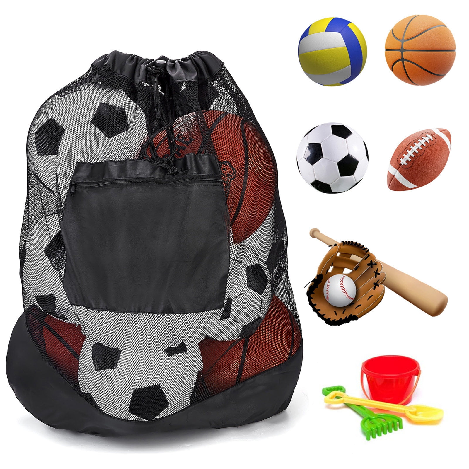 Sportteer Large Capacity Sports Ball Bag Ball Storage Bag Large Sports Ball Bag with Adjustable Shoulder Strap Large Capacity Basketball Soccer Drawstring Storage Mesh