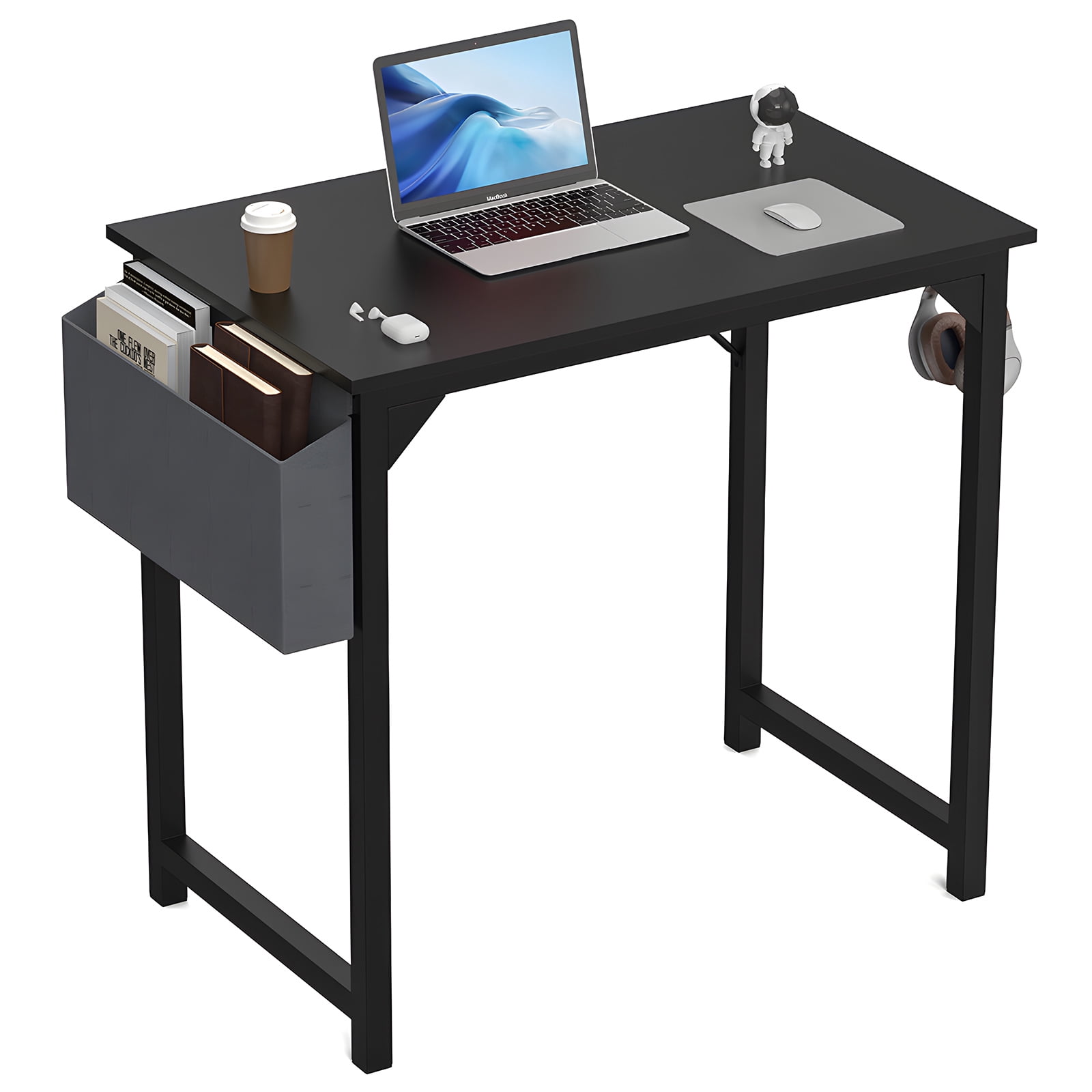 MAYEERTY 30 Inch Writing Desk with Fabric Drawers & Storage Bag, Modern Home Office Desk,Black