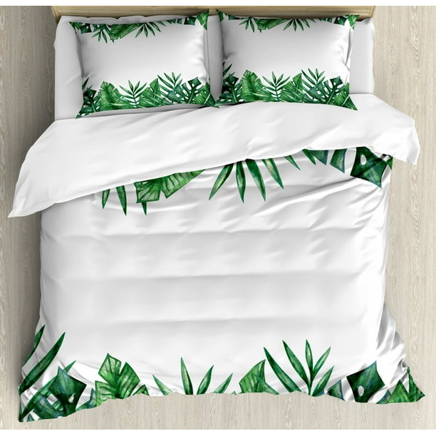 Palm Leaf Queen Size Duvet Cover Set, Framework with ...