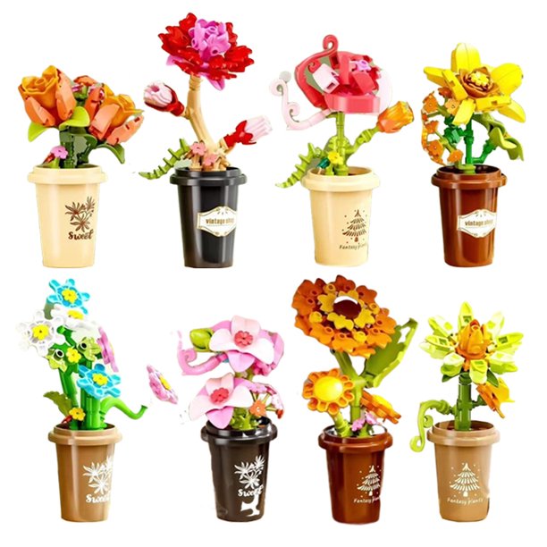 Kit Colección Botánica Flores Artificiales Flower Botánicos Bloques Construcción Conjunto Juguete Edificios Con Jarrón Exquisito para La Oficina en Casa