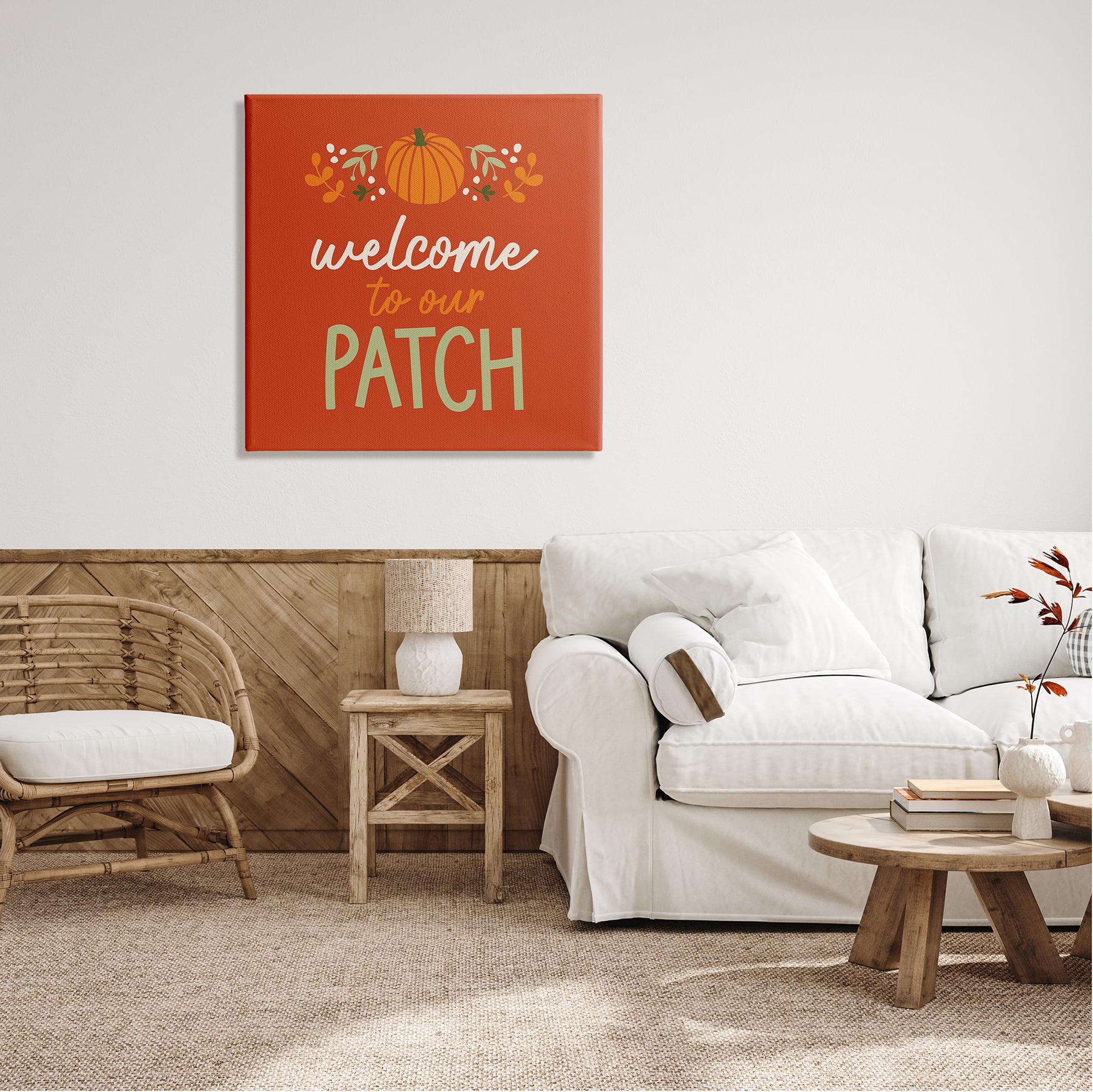 Stupell Industries Welcome Pumpkin Patch Phrase Holiday Painting Gallery Wrapped Canvas Print Wall Art, 30 x 30