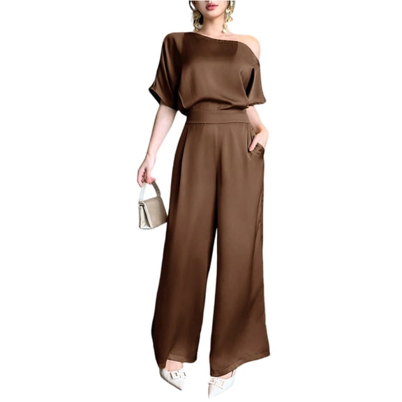 Women's One Shoulder Wide Leg Jumpsuit Elegant High Waist Dressy Evening Party Outfit