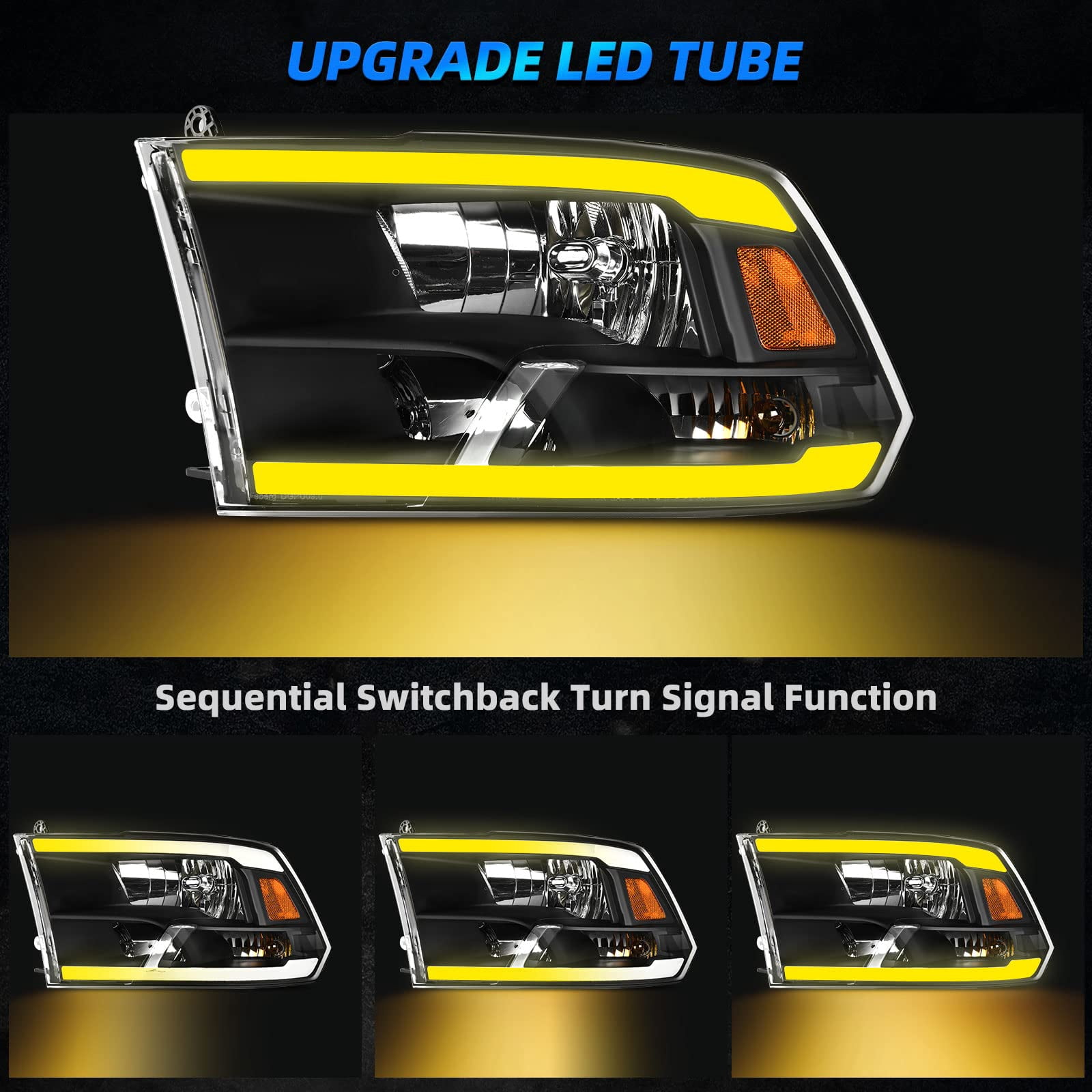 RVNI LED DRL Headlights Sequential Signal Lamp For 2010-2018 Dodge Ram 1500 2500 3500
