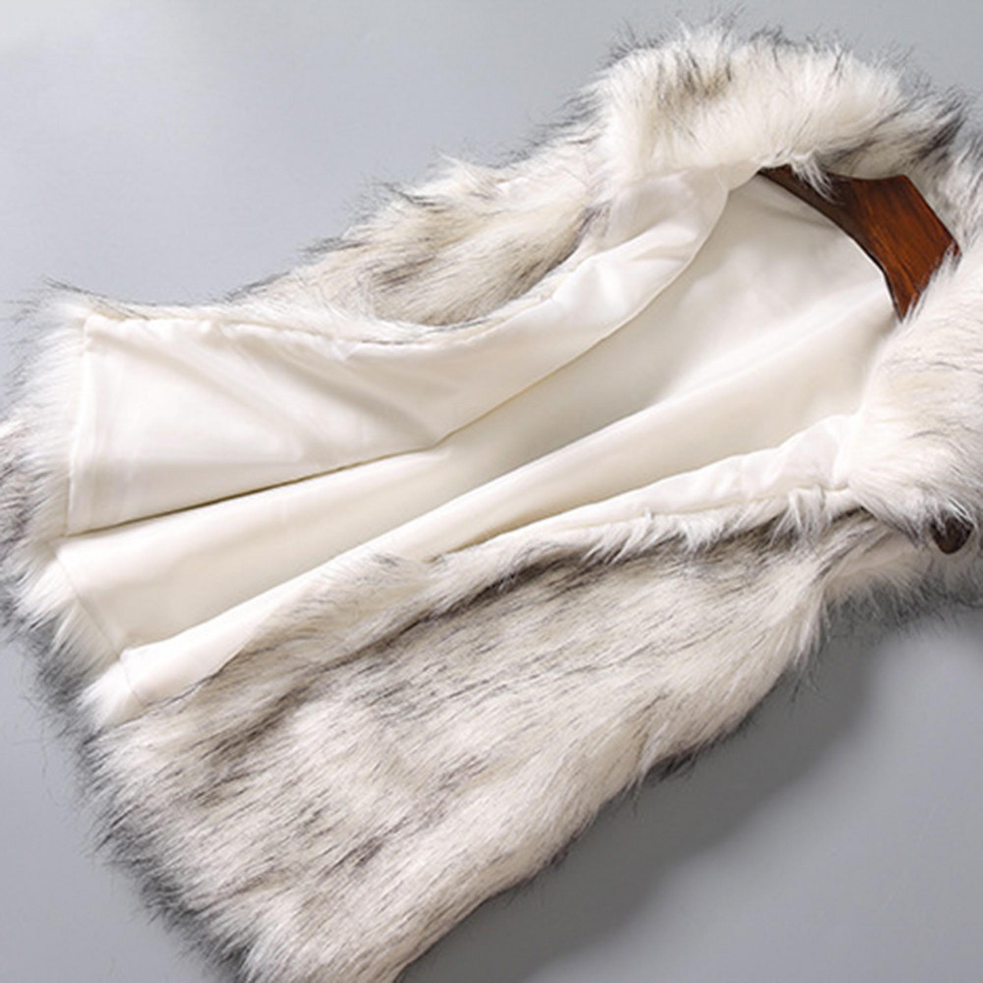 Mnycxen Women'S Wool Vest Faux Fur Vest Stand Collar Faux Fur Coat Vest Jacket - image 5 of 6