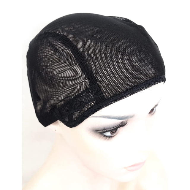 BLUPLE Gorros de malla para pelucas para hacer pelucas, 2 unidades, gorros de tejido elásticos de color negro con correas ajustables en la espalda para mujeres (gorra elástica negra mediana)