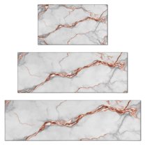 White Gray Rose Gold Marble Pattern Kitchen Rugs Sets Of 3,Kitchen Runner Rugs Non Skid Washable,Decorative Kitchen Floor Mats for Kitchen,Sink,Laundry,17"x30"  17"x47"   17"x59"