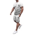 thumbnail image 4 of SHIXIAOO Men's 2025 Summer Tracksuit Plus Size Short Sleeve O Neck Athletic Suit Casual Color Block Drawstring Waist Tracksuit Set Men's Suits Slim Fit Modern Chef Suit for Men, 4 of 6