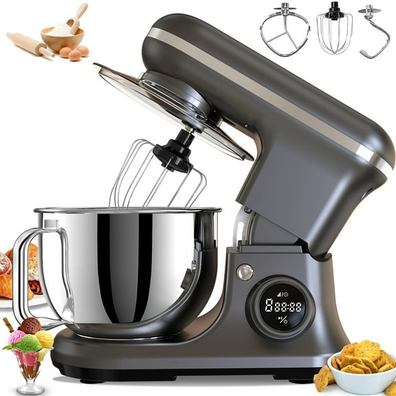 Vebreda 5.5Qt Stand Mixer 8-Speed, LCD Electric Food Mixer, Kitchen Mixer for Daily Use, Includes Beater & Dough Hook, Gray