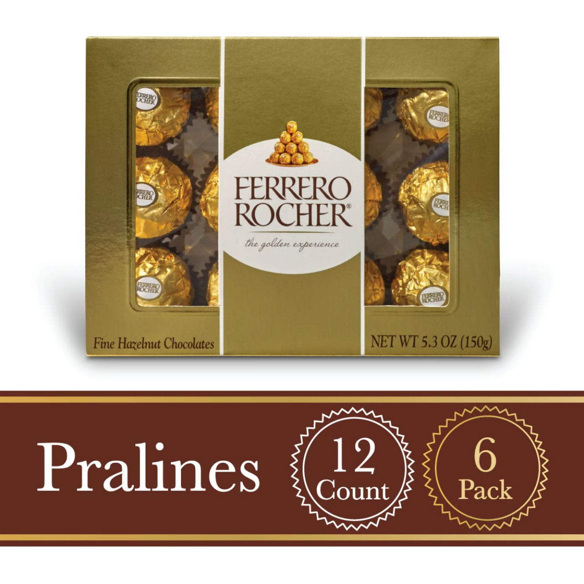Ferrero Rocher Fine Hazelnut Milk Chocolate 12 Count Pack Of 6 Individually Wrapped Chocolate Candy Gift Boxes Perfect Easter Egg And Basket Stuffers 5 3 Oz Walmart Com Walmart Com