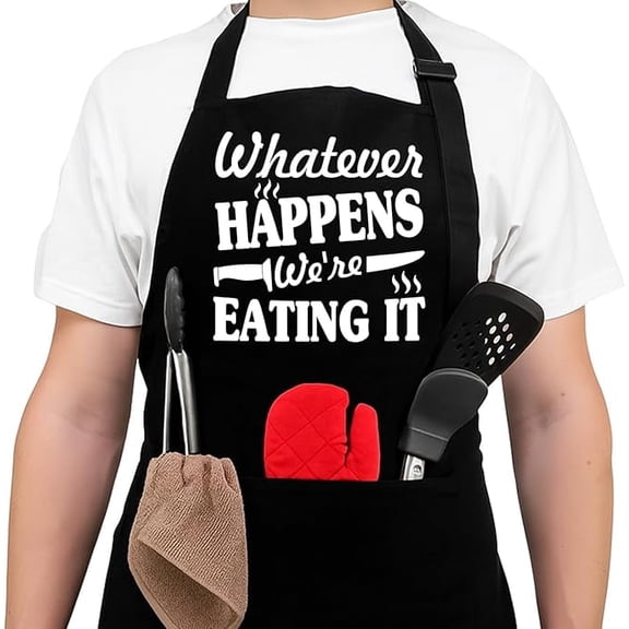 Neweleven Father’s Day Apron for Dad, Husband, Men, Funny Cooking BBQ Kitchen Apron with Pockets, Black Chef Apron