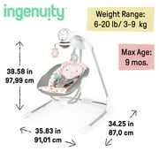 Ingenuity InLighten Baby Swing, 5-Speed, Swivel Infant Seat, Nature Sounds, Lights - Pink, Nally