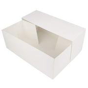OCreme White Rectangular Cake Box 14 Inch x 6 Inch x 5 Inch High with Scalloped Window - Pack of 25