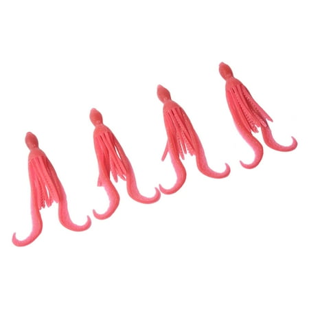 Kairuite 4pcs 10cm/4.5g Octopus Squid Bait Fluo Saltwater for Snapper Fishing Soft Lure Pink 10cm