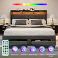 thumbnail image 5 of Amolife King Size Platform Bed Frame with 2-Tier LED Storage Fabric Wingback Headboard & 2 Storage Drawers, USB & Type-C Charging Ports, Dark Grey, 5 of 12