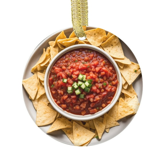 Salsa Bowl and Chips Food Lovers Foodie Novelty Holiday Christmas Ornament Xmas Tree Gift (Flat Design Printed on Ceramic, NOT 3D)