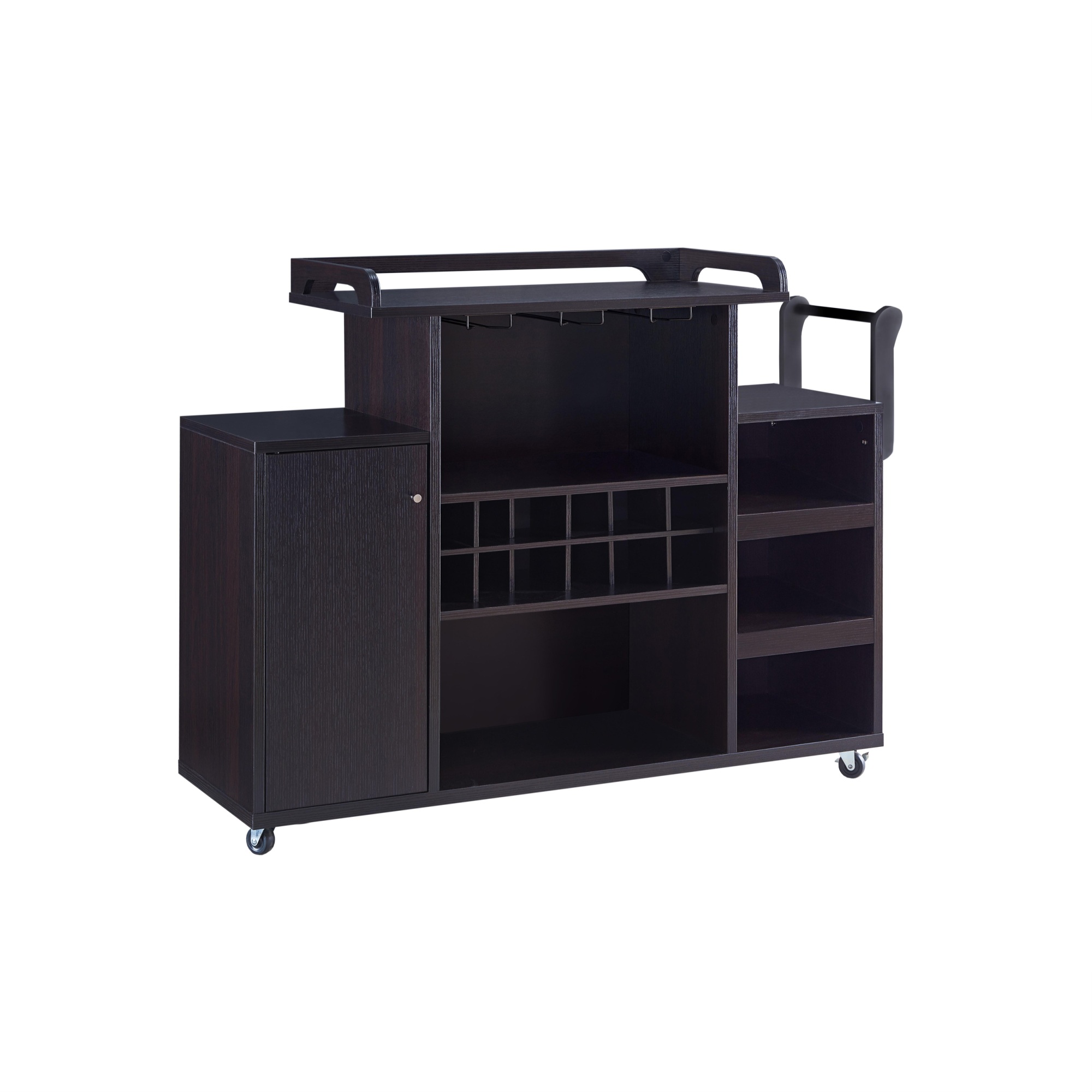 Casters Supported Wooden Buffet Cart with Wine Rack and 1 Door