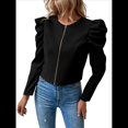 thumbnail image 3 of Chaqueta Corta de Larga para Mujer, con Cremallera, Abrigo, Ropa de Abrigo, Atuendo de Otoño, Chaquetones Negro XXL, 3 of 8