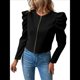 thumbnail image 3 of Chaqueta Corta de Larga para Mujer, con Cremallera, Abrigo, Ropa de Abrigo, Atuendo de Otoño, Chaquetones Negro XL, 3 of 8