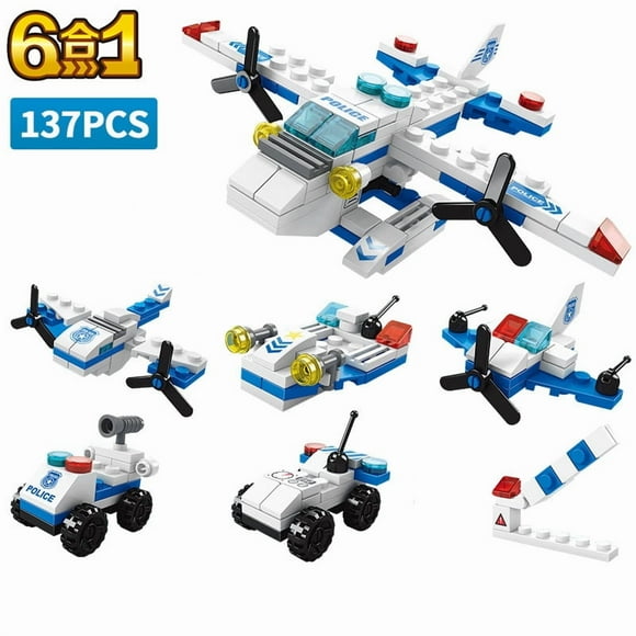 Ensemble de Blocs de Construction de Véhicule Urbain 6-en-1, Voiture de Police Voiture de Sport Camion de Pompiers Ingénierie Chargeuse Mini Modèle, Bricolage Briques Éducatives Assemblées Jouet Cadeau pour Enfants Garçons Filles