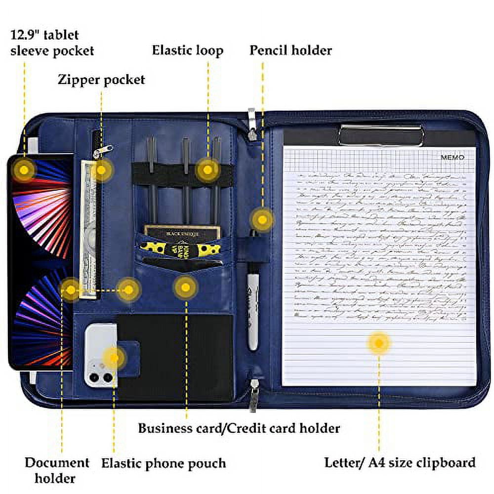 Procase Portfolio Business Padfolio Folder with Zipper, Navy