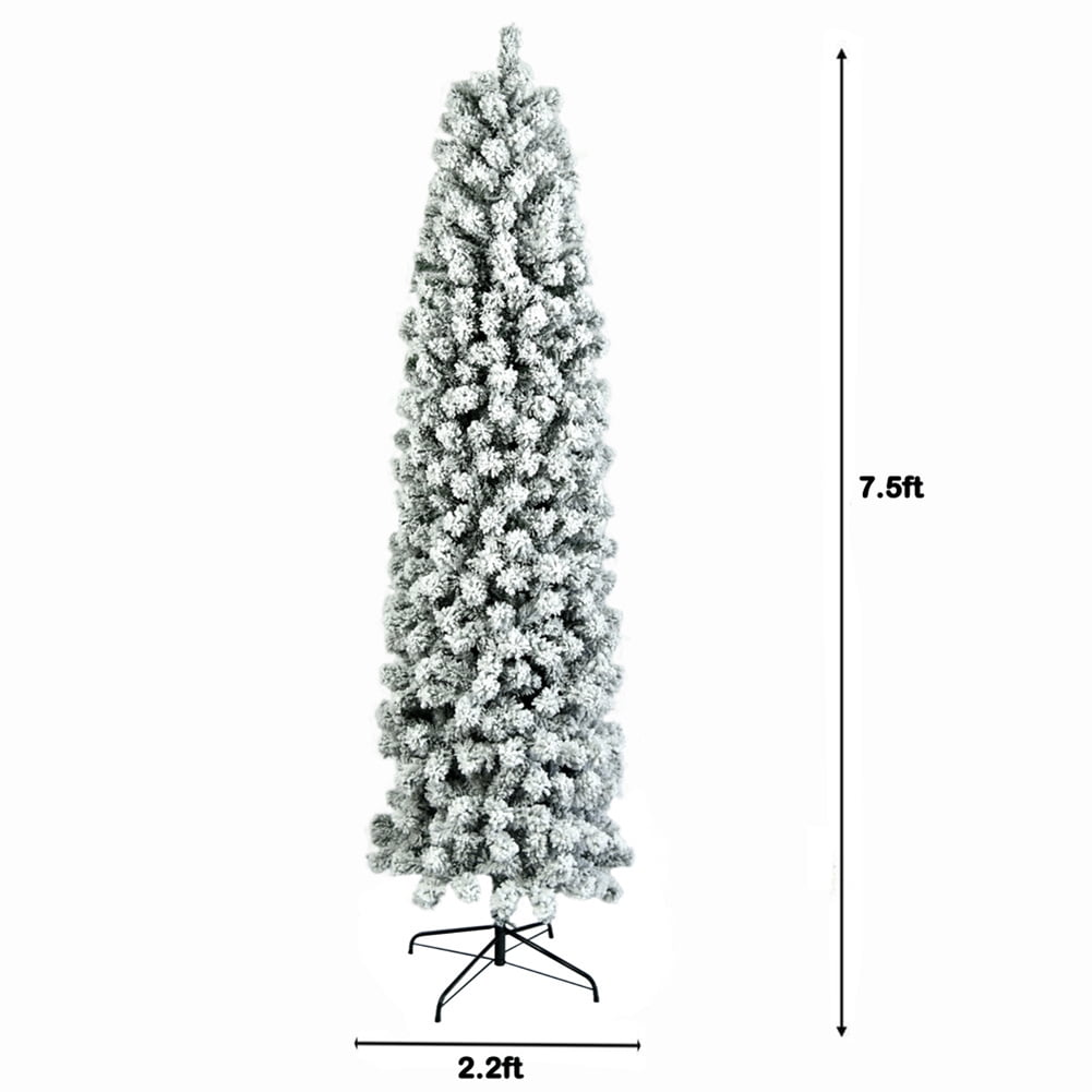 Kepooman 7.5FT Pine Hinged Artificial Slim Christmas Tree w/ Foldable Base, Pointed PVC Pen Holder Tree, White Snow Flocked Pencil Tree for Home Office Party Decor Kepooman 7.5FT Pine Hinged Artificial Slim Christmas Tree w/ Foldable Base, Pointed PVC Pen Holder Tree, White Snow Flocked Pencil Tree for Home Office Party Decor