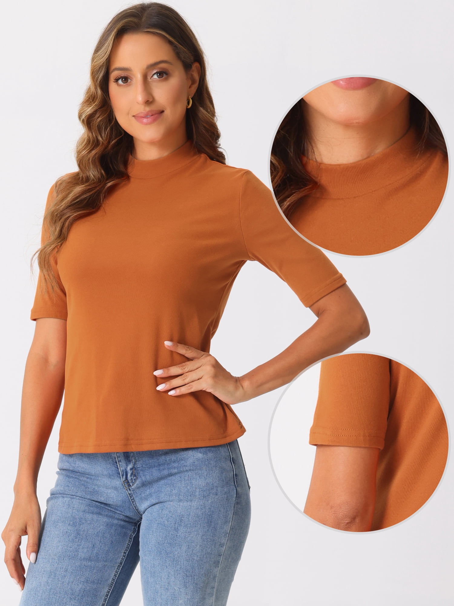 DARING DIVA Women's Half Sleeve Mock Turtleneck Casual Top XL Dark Orange