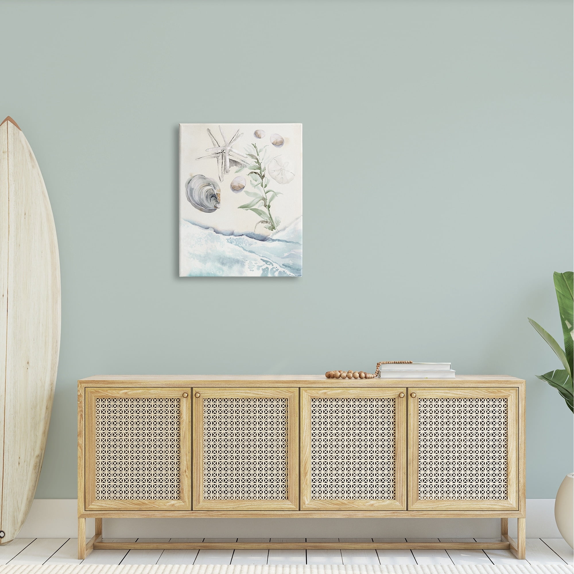 Stupell Starfish & Shells Lapping Beach Shore Landscape Painting Gallery Wrapped Canvas Print Wall Art