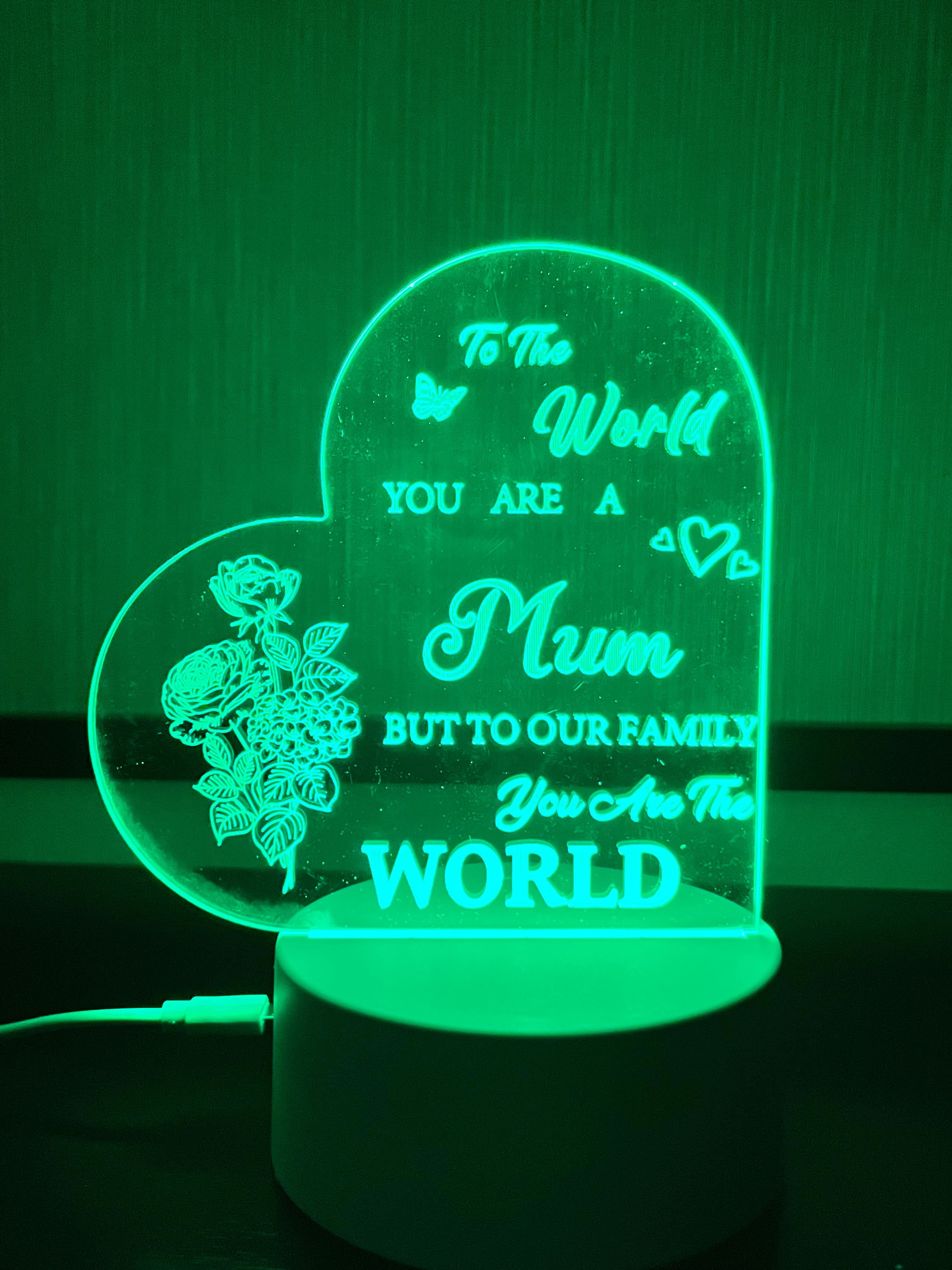 LED Night Light for Mom,  "Mum You Are the World" Night Light Lamp
