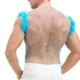 thumbnail image 4 of Alkepwun Mens Tank Tops Openwork Mesh Rhinestone Muscle Shirts with Feather Accents Summer Solid-Color Sexy Breathable Round-Neck Top, 4 of 5