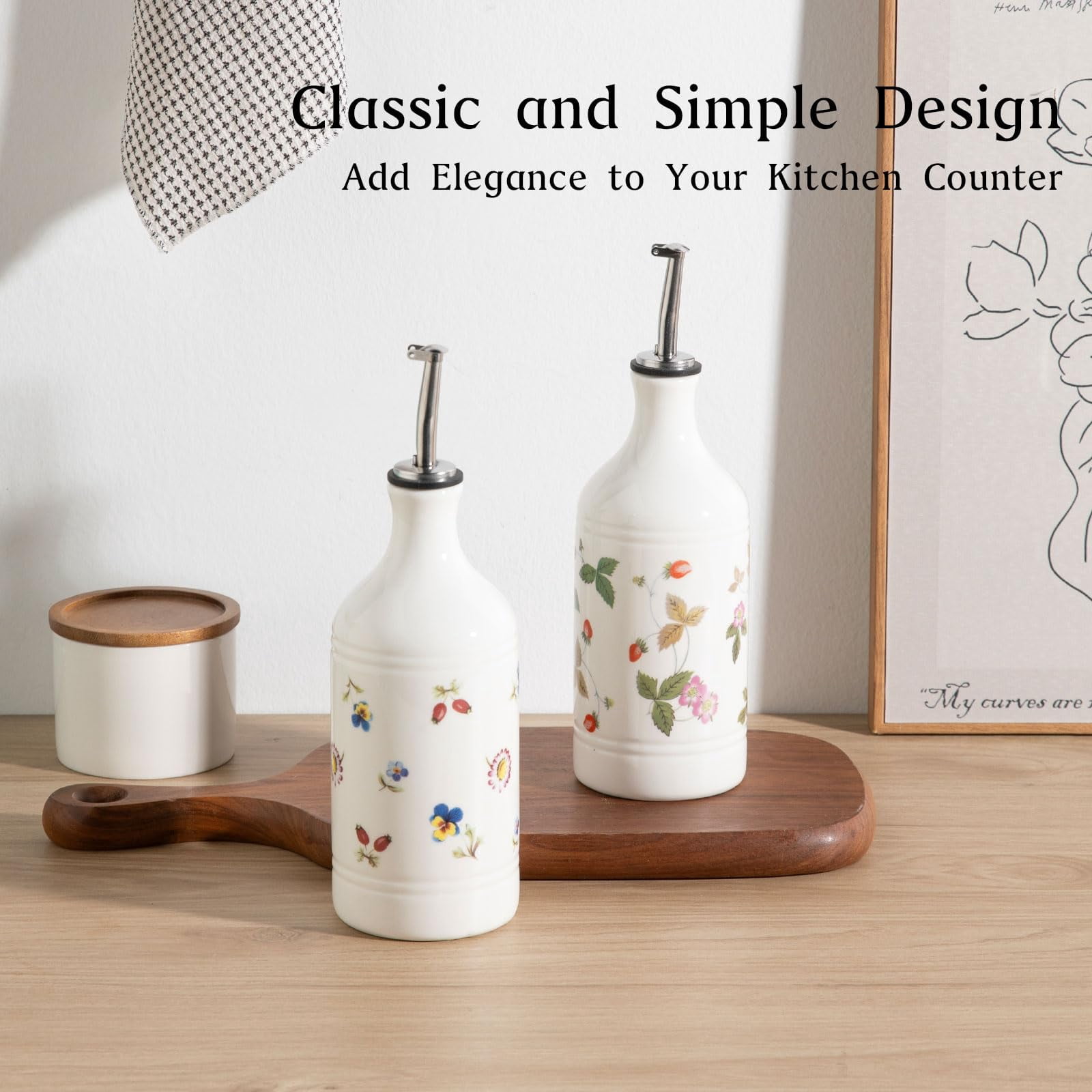 Ceramic Olive Oil Dispenser Bottle For Kitchen  15.5 Oz Opaque And Vinegar With Spout Suitable Soy Sauce Coffee Syrup Liquids (garden)