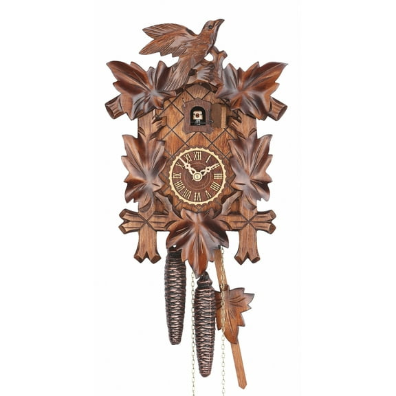 Cuckoo Clock Five leaves with bird, 1 day running time, walnut