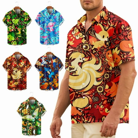 

Adult Button Up Tees Lapel Print Relaxed-Fit Clothing Apparel for Boys 5-14 Years