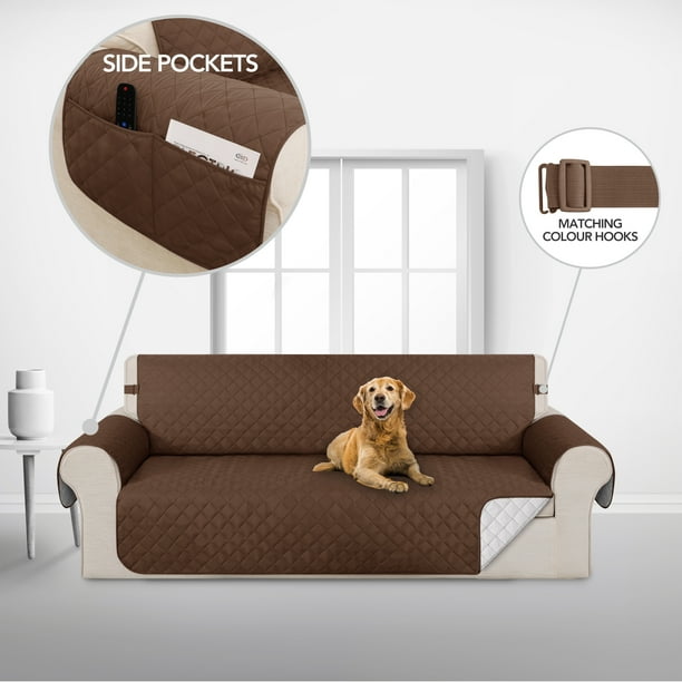 Deconovo Funda de sofá resistente al agua, 1 unidad, color marrón café, 172 cm de ancho x 190 cm de largo, reversible, con 3 cojines, para mascotas y niños